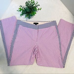 J Crew ankle cropped purple white blue stripe textured pants size 4